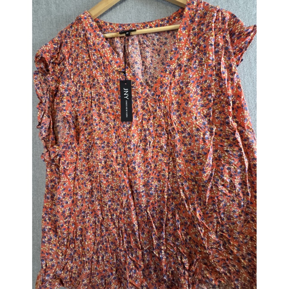 JONES NEW YORK JNY Floral Boho Peasant Blouse 2XL Ruffle Flowy Cottagecore NEW